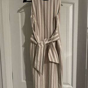 ANTONIO MELANI Beige and White Striped Midi Dress